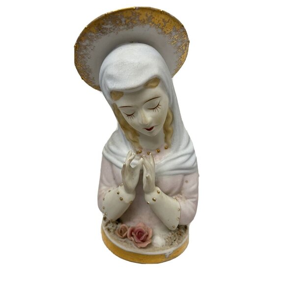 Vintage Lefton China Madonna Figurine k619B Porcelain Bisque Praying Madonna Mot - Picture 1 of 4